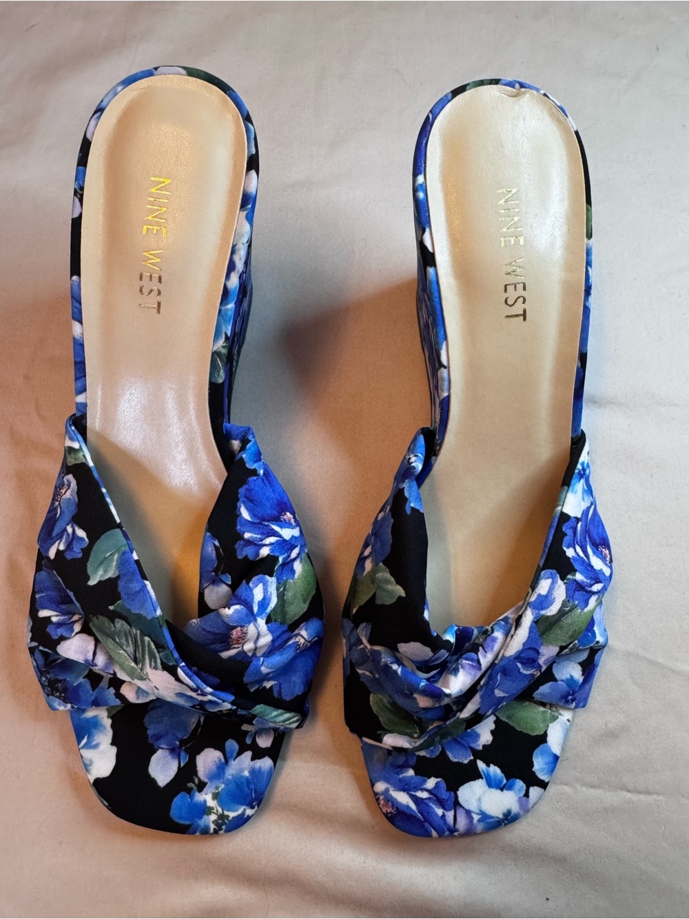 Nine West Blue Floral Knot Slide Mules